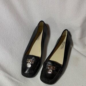 Michael Kors Black Leather Flats with Silver Accents